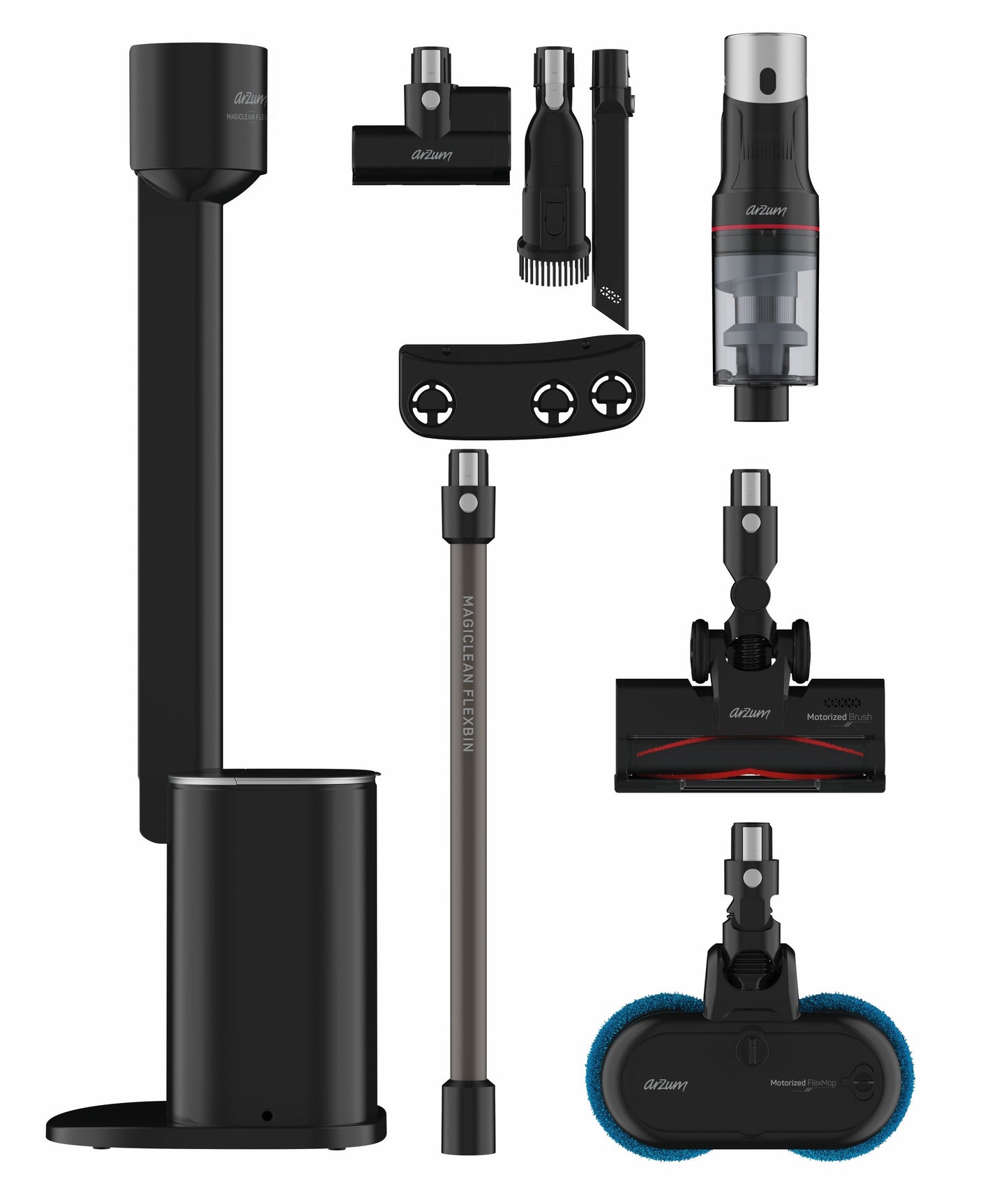 Arzum AR4211-0100 Cordless Stick Vacuum Cleaner with Self-Emptying Station and MOP function MagiClean FlexBin, Black