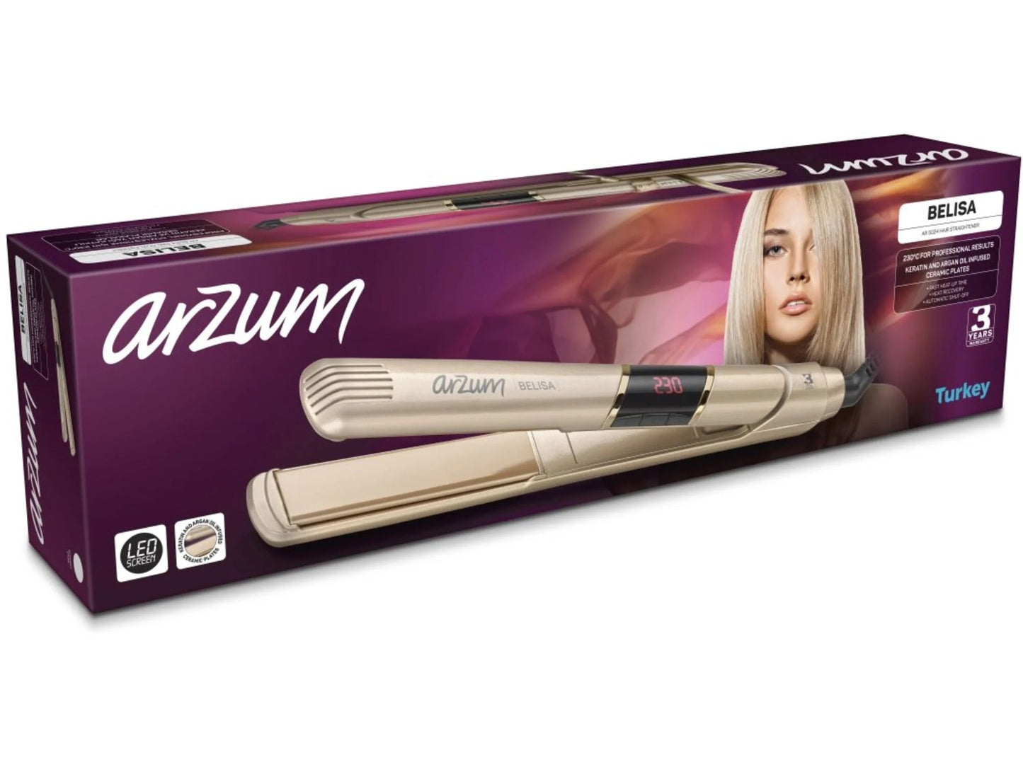 Arzum AR5024-2800 Keramička presa za kosu sa keratinom i arganovim uljem Belisa, Rose gold